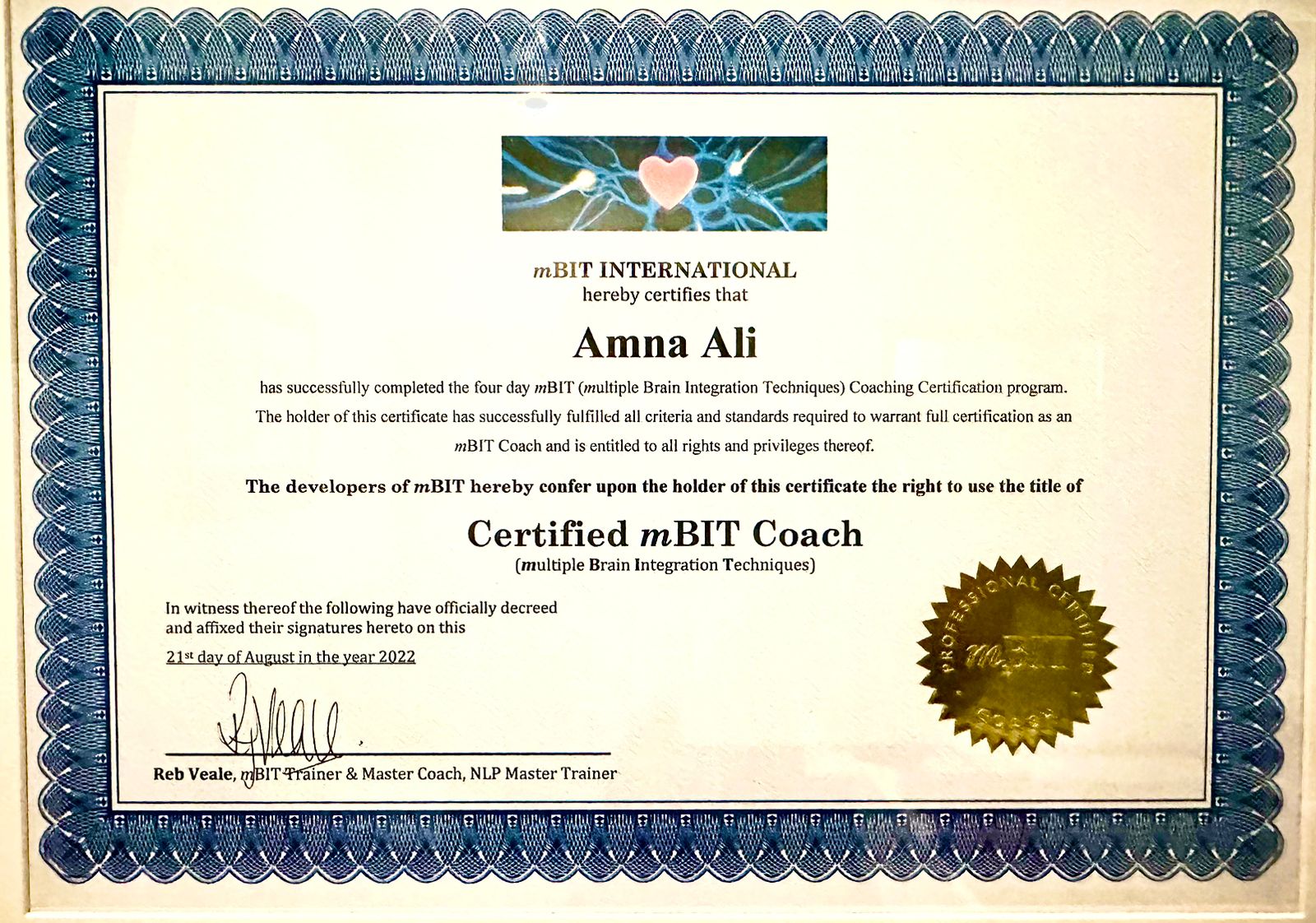 mBIT Coach Certificate